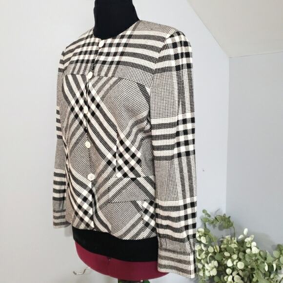 Vintage Doncaster Silk Black and White Checkered Lined Button Front Blazer 10 - Picture 4 of 11